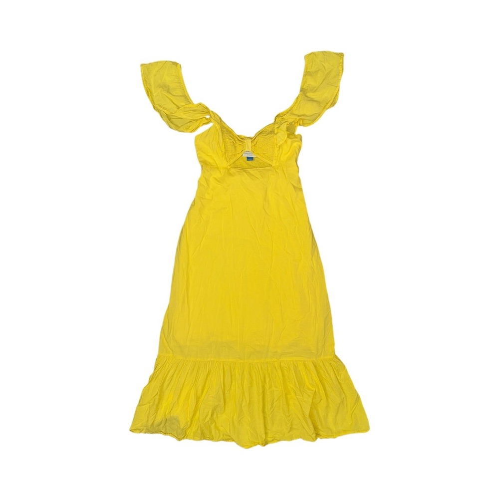 Farm Rio Flutter Sweetheart Neck Butter Yellow Cut Out Bandeau Midi Dress Size S